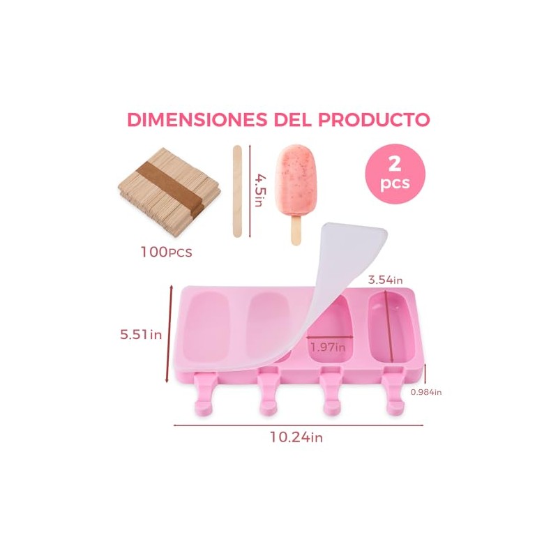 Moldes para Helados 2 Piezas, 4 Cavidades Cada Uno, Silicona