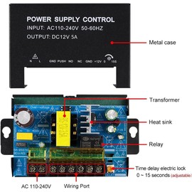 Godely Power Supply Control,AC 110-240V to DC 12V 5A,Voltage stabilized UPS Power Supply Unit,for Door Access Control System, Video Doorbell, Electric Strike Lock, Bolt Lock, Magnetic Lock