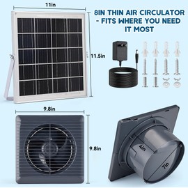 Solar Powered Exhaust Fan, 25W Solar Panel+8" High Speed Solar Powered Fans, Solar Exhaust Intake Fan Kit with Bracket, Anti-backflow Valve, Power Adapter, Vent Fan for Shed, Greenhouse, Attic