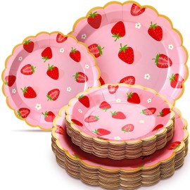 Havawish 60 Pcs Paper Strawberry Plates First Birthday Disposable Paper Plates Berry Party Decoration Fruit Strawberry Party Supplies for Birthday Wedding Baby Shower Bachelorette