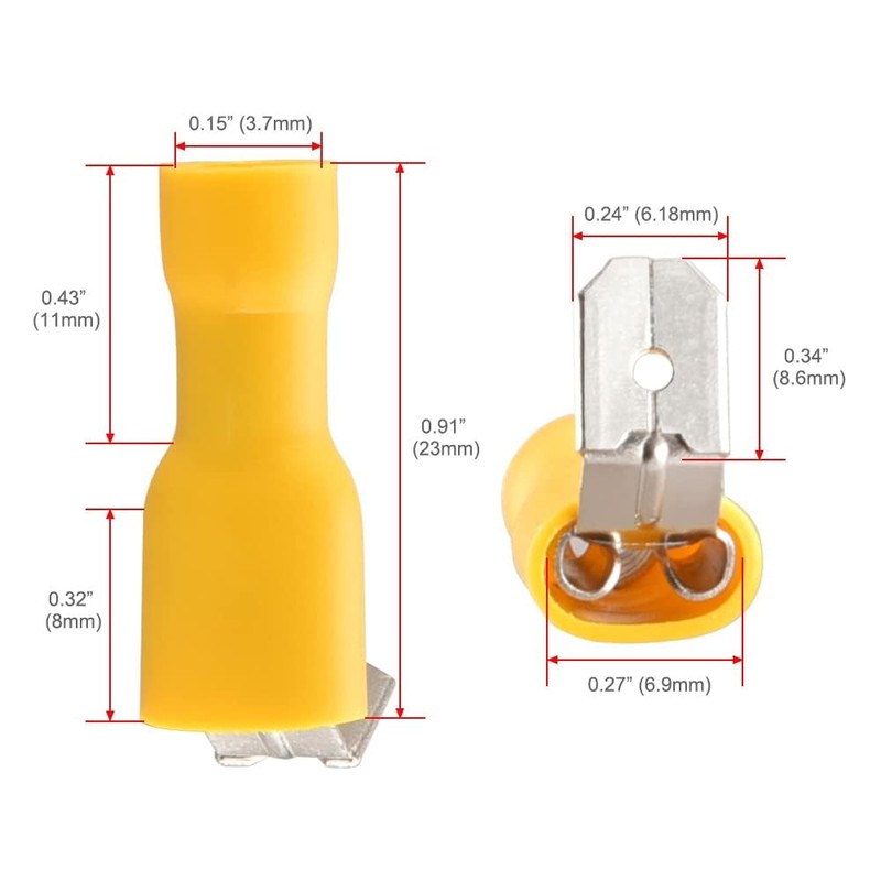 Heschen piggyback spade crimp terminal connector 0.5-6.0mm² (22-10 awg) yellow