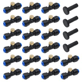 CADUFUELLY 20 Pieces Brass Misting Nozzles 1/4 Inch Slip Lock Mister Nozzles Thread Misting Nozzle Tees with 20 Nozzles + 20 Seats + 4 Plugs for Outdoor Cooling System Patio Misting System