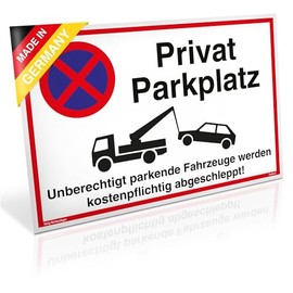 Sign Privat Parkplatz | PVC 30 x 20 cm | Unberechtigt parkende Fahrzeuge Werden kostenpflichtig abgeschleppt! White | Sturdy PVC Sign with UV Protection | Parking Prohibition | Dreifke®
