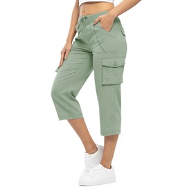 Rdruko Women's Cargo Capris Pants Lightweight Quick Dry Hiking Casual Summer Outdoor Travel Pants with Pockets,Cyan, US S