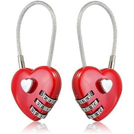 2Pcs Red Mini Love Heart Lock,Red Heart Padlock, Mini Code Lock,Bags/Suitcase/Lockers/Backpacks/Jewelry Boxes Wire Rope 3-Digit Code Combination Padlock for Travel, Hardware, Combination Locks