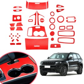 YAMUDA Compatible with Decorative Interior Protection Carbon Fiber Sticker for SUV Grand Cherokee 2014 2015 2016 2017 2018 2019 2020 2021 (Red 43pcs)