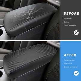 INTGET Car Center Console Armrest Cover for Kia Optima Accessories 2016 2017 2018 2019 2020 Leather Middle Console Arm Rest Box Lid Seat Cover Protector Cushion Saver (Carbon Fiber Texture)