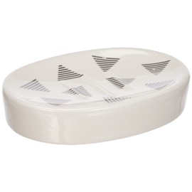 AWD Soap Dish, Ceramic with triangular pattern, White and Silver, 11,6 x 8,1 x 2,3 cm