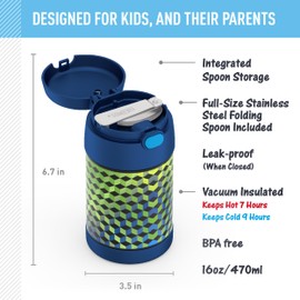 THERMOS FUNTAINER 16 Ounce Stainless Steel Vacuum Insulated Food Jar with Spoon, Cube