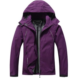 MOERDENG Women's Waterproof Rain Jacket Outdoor Lightweight Hooded Raincoat for Hiking Travel Purple