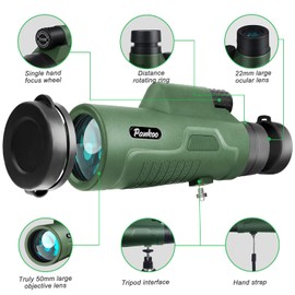 12x50 HD Monocular Telescope for Adults with Smartphone Adapter Tripod Hand Strap - High Power Monoculars Equipped with Large BAK4 Prism & FMC Lens - Suitable for Bird Watching Sports Hiking Traveling
