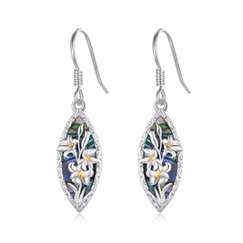 ZIPPICE Tulip Flower Earrings 925 Sterling Silver Abalone Shell Hook Earrings Teardrop Dangle Blue Abalone Shell Earrings Dangle Hook Earrings 925 Sterling Silver Jewellery Gifts For Women