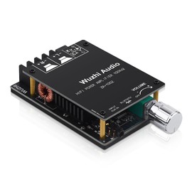 HiFi Amplifier with Bluetooth 5.0 Audio Gain Card, ZK-1002 2.0 Channel 100W x 2 Mini Stereo Power Amplifier for Home Speakers, BT and AUX Inputs, DC 5-27V