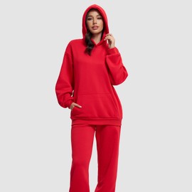 TICOSA Women's 2-Piece Lounge Set, Oversized Hoodie & Baggy Sweatpants with Pockets, Comfortable Casual Spring Fashion,Green-L