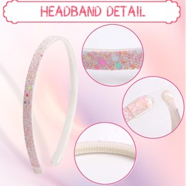 OQKAHIV Girls Glitter Headband Set - 4 Pieces Non-Slip Plastic Headbands with Teeth, Rainbow Bling and Cute Design Hair Accessories for Little Girls