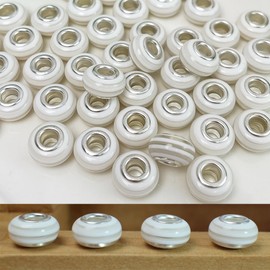 White Strip Large Hole Beads for Jewelry Making140pcs 14mm Rondelle Slide Charm Beads for Bracelet Big Hole Space Resin Pen Beads European Craft Beads for DIY (PT401)