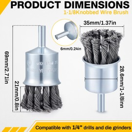 Threlaco 10 Pack 1-1/8 Inch Twist Knot Wire Brush for Drill- 1/4 Inch Carbon Steel Shank Die Grinder Wire Wheel Brush - 20000 RPM Max Speed- Drills Grinder Attachment for Paint Rust Removal Deburring