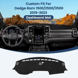 Rilsen Dashboard Cover Mat Custom Fit for 2019-2022 2023 2024 Dodge Ram 1500 2500 3500 Dash Cover Nonslip Dash Mat Protector Sunshade No Glare Black