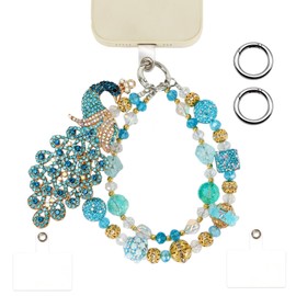 XODITO Jewelry Phone Charms Strap Blue Peacock Phone Charm Anti-drop Cellphone Wrist Strap