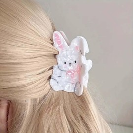 1PCS Laser Rabbit Hair Clips - Cute Little Rabbit Claw Clips Cartoon Ponytail Hair Barrettes Easter Pink&White Rabbit Designs Medium Hair Clips Hair Accessories with Spring for Hair Styles