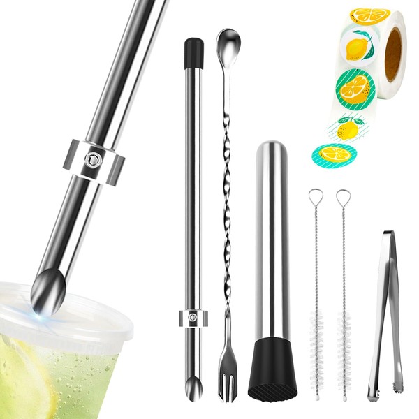 8-in-1 Lemonade Stand Tool Kit:2X 316 Stainless Steel Straw Hole