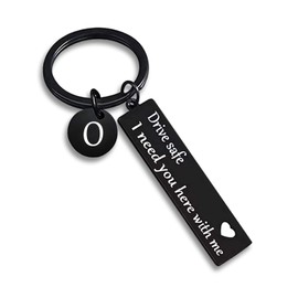 VICKHU drive safe keychain for boyfriend,26-letter keychain,gifts for boyfriend on bithday christmas valentines day (Black letter O)