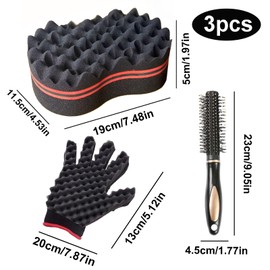 ARJDXDP 3 Set Haarbürste Schwamm, große Löcher Afro Curl Schwamm, für Dreadlocks Curl Coil Wave Doppelseitiges Haar Twist Sponge Magic Hair Braider