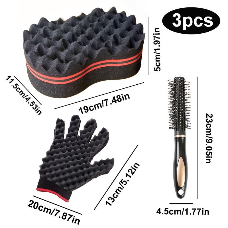 ARJDXDP 3 Set Haarbürste Schwamm, große Löcher Afro Curl Schwamm,