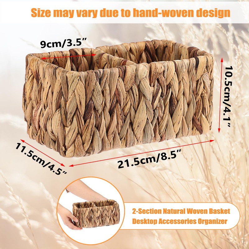 BSTKEY Natural Water Hyacinth 2-Slot Remote Control Holder, Hand-woven Remote
