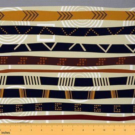 Feelyou African Pattern Outdoor Fabric by The Yard, Ethnic Tribal Geometric Striped Upholstery Fabric for Chairs, Ethnic Traditional Decorative Fabric for Home DIY Projects, 2 Yards, Brown Cream