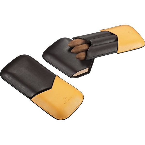 Visol Products VCASE508A Isaiah Brown and Yellow Leather 3-Finger Cigar Case