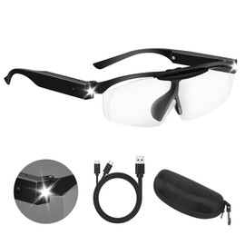 200% Magnifying Glasses with Light, Rechargeable LED Lighted Magnifying Eyewear,Flip-top Hands Free Head Magnifier Eyeglasses for Close Work,Hobbies,Reading,Craft,Jewellery,Sewing Black