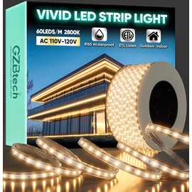 GZBtech AC 110-120V LED Strip Lighting 66FT/20M, 2800K Warm White IP65 Waterproof Outdoor Strip Lights, 60LEDs/M SMD2835 Cuttable & Connectable LED Rope Light for Indoor Bedroom Outside Exterior