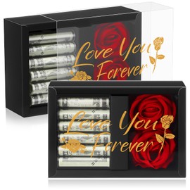 CroBlissful Birthday Money Box for Cash Gift Money Gift Box for Cash with 2 Velvet Rose Flower 6 Acrylic Tubes for Women Girlfriend Wife Anniversary Graduation(Love You Forever)