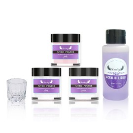 Acrylic Nail Kit Acrylic Powder and Liquid Set with Brush Forms File 3 Colors Nail Powder Kit for Beginners DIY Nail Beauty Tools