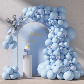 RUBFAC 87pcs Pastel Blue Balloons Different Sizes 18 12 10 5 Inches for Garland Arch, Light Blue Balloons for Birthday Wedding Baby Shower, Baby Blue Balloons for Bridal Shower Party Decorations