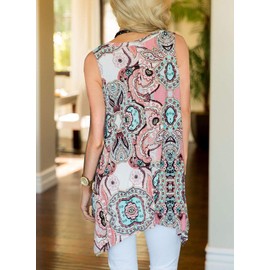 Viracy Tank Tops for Women, 2018 Fashion Clothing Boat Neck Paisley Print Flowy Tunic Shirts to Wear with Leggings Light Weight Bohemian Floral Pleated Comfy Airy Dress Pink XL