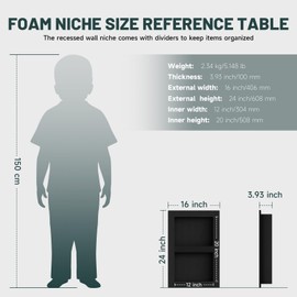 Greenspring 16'' x 24'' Shower Niche Insert Tile Ready, Recessed Niche for Shower Wall, Built-in Double Waterproof Shelf for Bathroom Storage, Matte Black