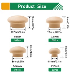 Tanbupu 150Pcs 4Sizs Wood Hole Plugs 1/2 Inch,3/8 Inch,5/16 Inch,3/16 Inch Wooden Hole Plugs for Holes in Locking Hole Tube Furniture,Table an,Chair Legs,Wood Caps and Wooden Screw Covers
