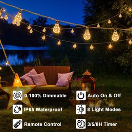 ShineU - Cadena de luces solares impermeables para exteriores, 30 pies, lámpara de cuerda de cáñamo clásico con 8 modos, 20 bombillas inastillables para jardín, cerca, árbol, cafetería, bistró, fiesta
