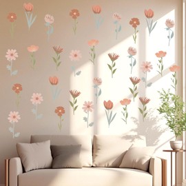 12 Sheets / 72 Pcs Flower Wall Decals Boho Wall Stickers Flowers Home Wall Decor Living Room Peel and Stick Aesthetic Murals Wildflower Wall Decal for Bedroom Boho Vinyl Kitchen Wall Murals