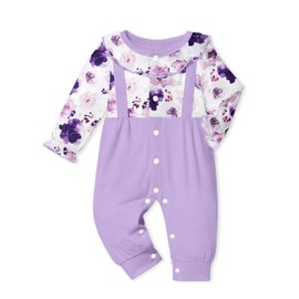 AGAPENG 0-3 Months Baby Girl Clothes Ruffle Crew Neck Romper Onesie Purple Floral Long Sleeve Jumpsuit Fall Winter Outfits Baby Girls' Clothing