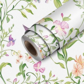 HOMETITUTE Hummingbird Floral Garden Wallpaper Peel and Stick Contact Paper Wall Paper Stick 17.7" x 118.1" Self Adhesive Removable Vinyl Wall Covering Bedroom Kitchen Home Decor