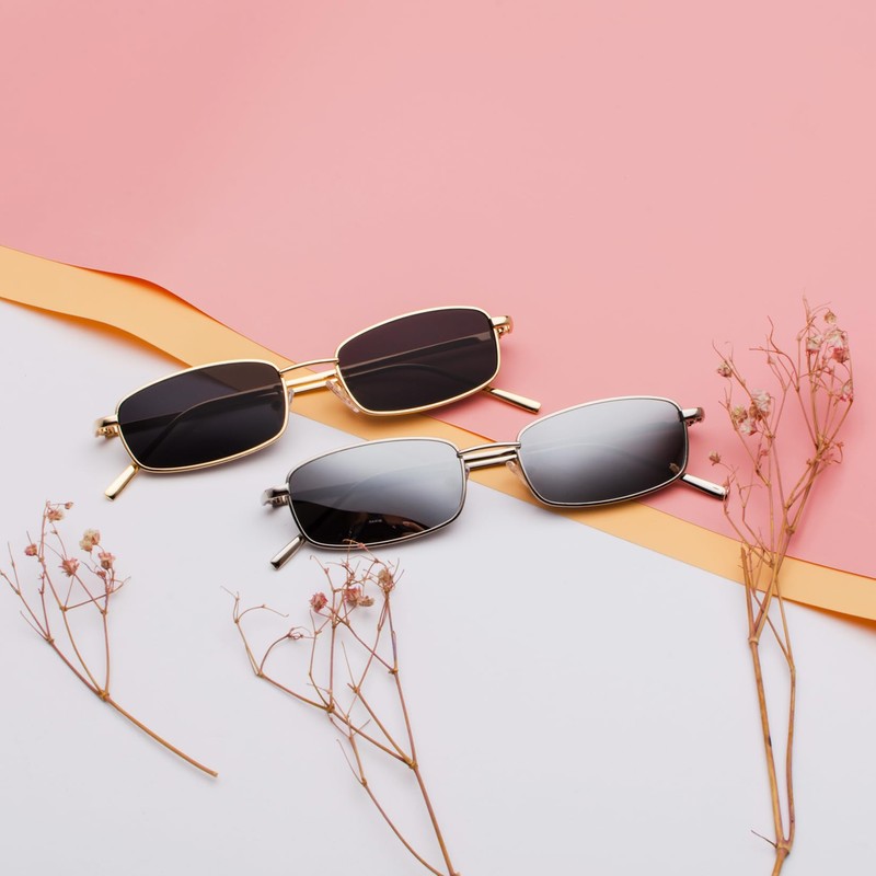 RUNHUIS Retro Classic Small Rectangle Sunglasses Men Women Vintage Slim