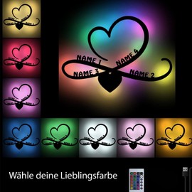Persönliche Geschenke RGB Farbwechsel LED Familie Unendlichkeitszeichen mit 4 Namen oder Datum Geschenke Wohnzimmer Schlafzimmer Family Deko Geschenkideen