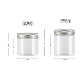 TIANZD Pack of 6 Small 250 ml Transparent Plastic Empty Cream Jar with Black Lid 250 g Empty Tin Screw Box Cosmetic Container Jar, 6 Pieces Spatulas