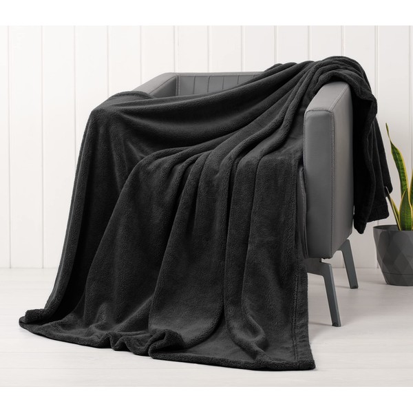 American Soft Linen Bedding Fleece Blanket Twin Size 60x80 inch Plush Fuzzy Cozy Soft Blanket for Bed, Sofa, Couch, Black