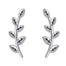 POPLYKE Leaf Earrings 925 Sterling Silver Ear Climber Earrings Stud Earrings Leaf Crawler Earring Cuff Earrings Women, No Gemstone