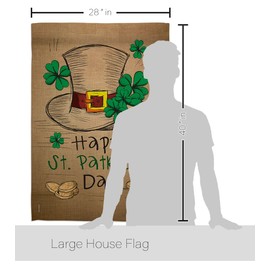 Breeze Decor - St Pat's Hat Burlap Spring - Seasonal Impressions Decorative Vertical House Flag 28" x 40" Printed in USA