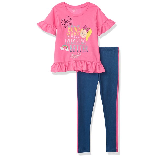 JoJo Siwa Little Girls Graphic T-Shirt and Leggings Outfit Set Pink/Navy Blue 7-8